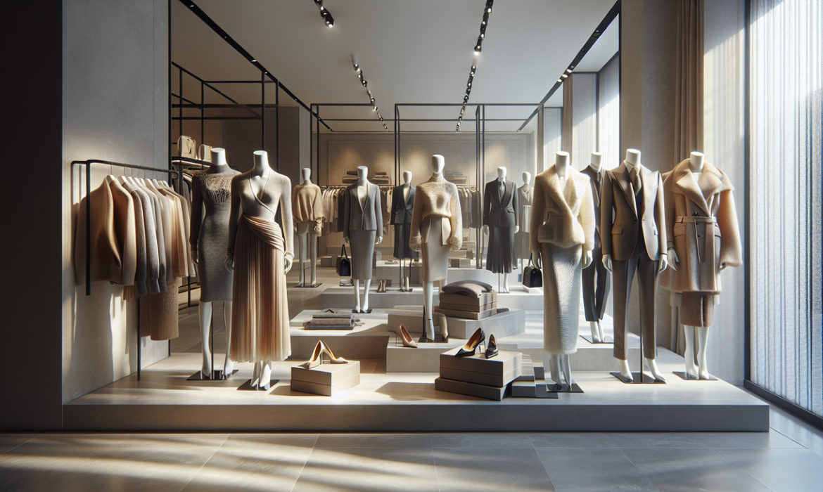 Collection de vêtements de marques S françaises (Sézane, Sandro, The Kooples) sur mannequins en magasin haut de gamme.